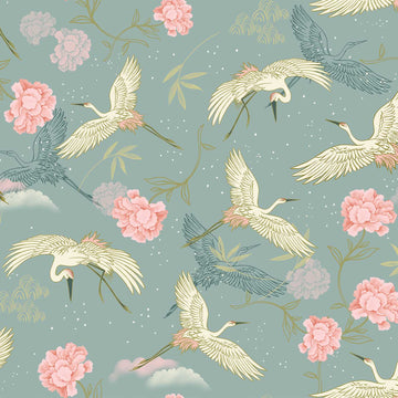 Tessuto Popeline Jade Heron Sakura