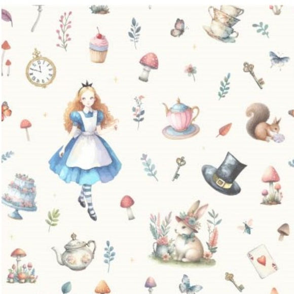 Tessuto Popeline Cotone Alice In Wonderland