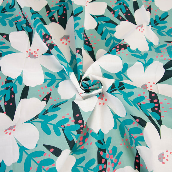 Tessuto Popeline Leggero Neon Pink Flower