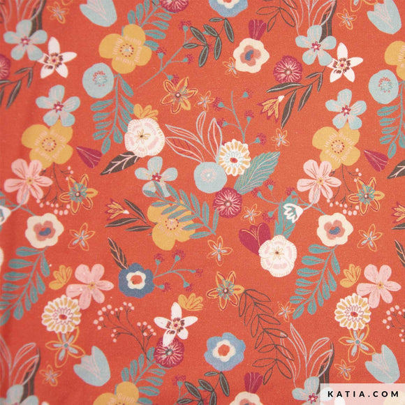 Tessuto Popeline Cotone Flowers Rights