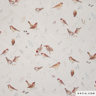 Tessuto Popeline Cotone Little Birds