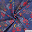 Tessuto Popeline Cotone Red & Blue Dahlias-2