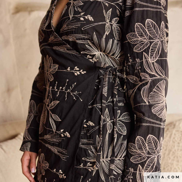 Tessuto Cotone Embroidery Voile Linen & Black