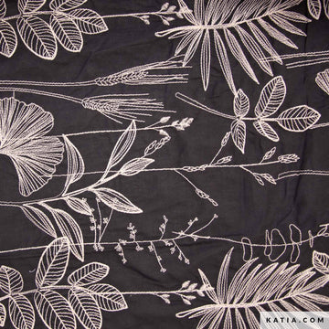 Tessuto Cotone Embroidery Voile Linen & Black