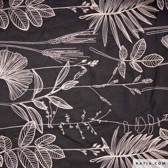 Tessuto Cotone Embroidery Voile Linen & Black