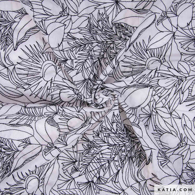 Tessuto Cotone Embroidery Voile Black & White - 0