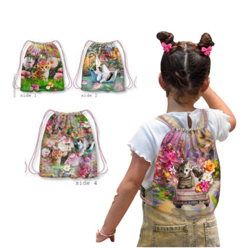Tessuto Canvas Pannello Backpack Kids Double Face Zaino Gattini