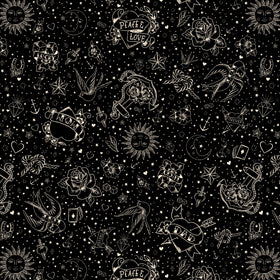 Tessuto Cotone Americano Tattoo Art Black