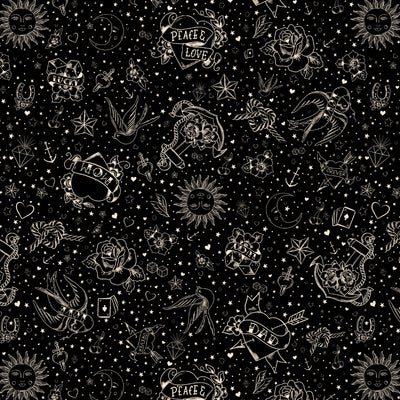 Tessuto Cotone Americano Tattoo Art Black