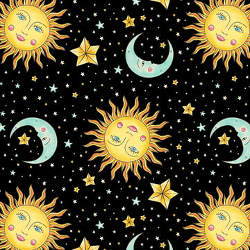 Tessuto Cotone Americano Sun, Moon And Stars
