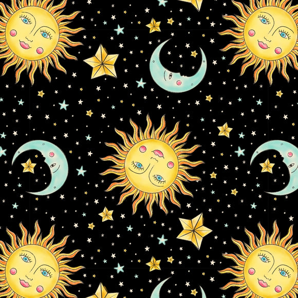 Tessuto Cotone Americano Sun, Moon And Stars