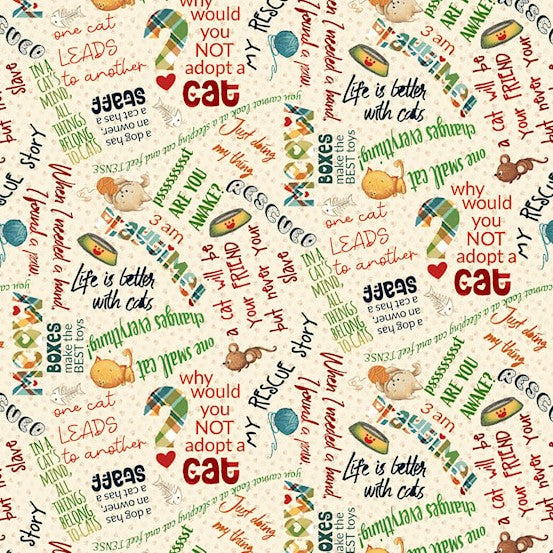 Tessuto Cotone Americano Cat Hair Don't Care - Ivory