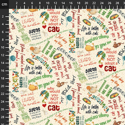 Tessuto Cotone Americano Cat Hair Don't Care - Ivory - 0