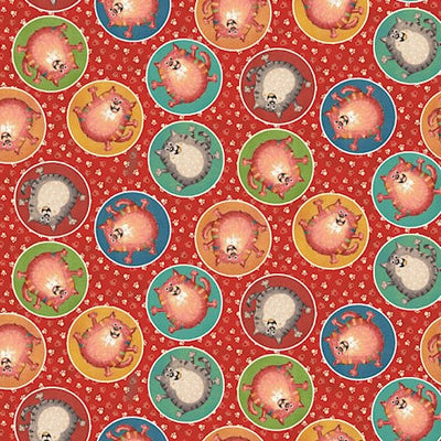 Tessuto Cotone Americano Cat Hair Don't Care - Red