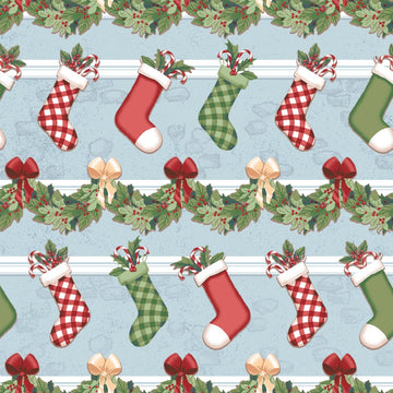 Tessuto Cotone Americano Christmas Village Blue