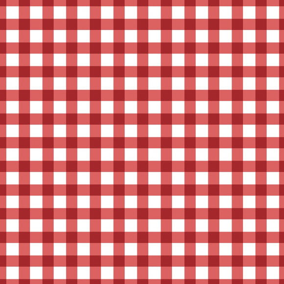 Tessuto Cotone Americano Christmas Village  White And Red Check