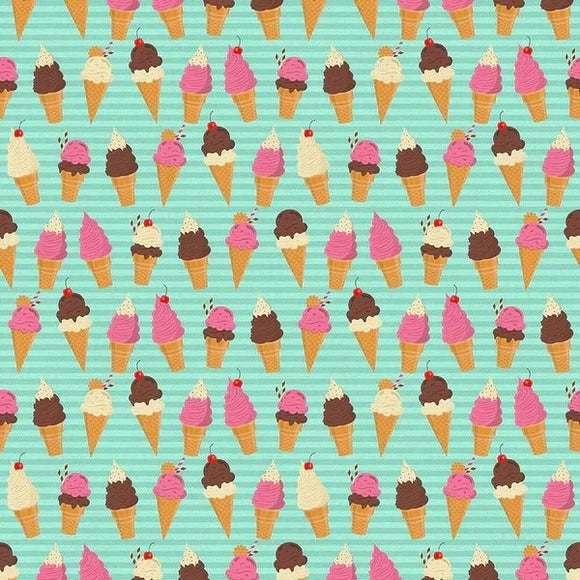 Tessuto Cotone Americano Ice Cream Dream Coni