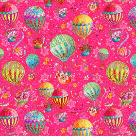 Tessuto Cotone Americano Festival Balloons - Mongolfiere Grandi E Fiori