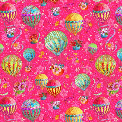 Tessuto Cotone Americano Festival Balloons - Mongolfiere Grandi E Fiori