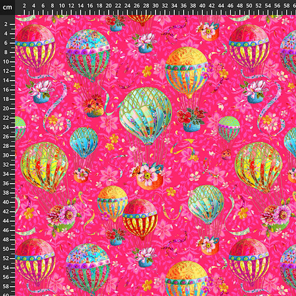 Tessuto Cotone Americano Festival Balloons - Mongolfiere Grandi E Fiori