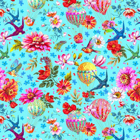Tessuto Cotone Americano Festival Memory - Mongolfiere e Fiori
