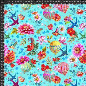 Tessuto Cotone Americano Festival Memory - Mongolfiere e Fiori - 0