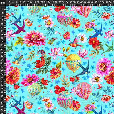 Tessuto Cotone Americano Festival Memory - Mongolfiere e Fiori - 0