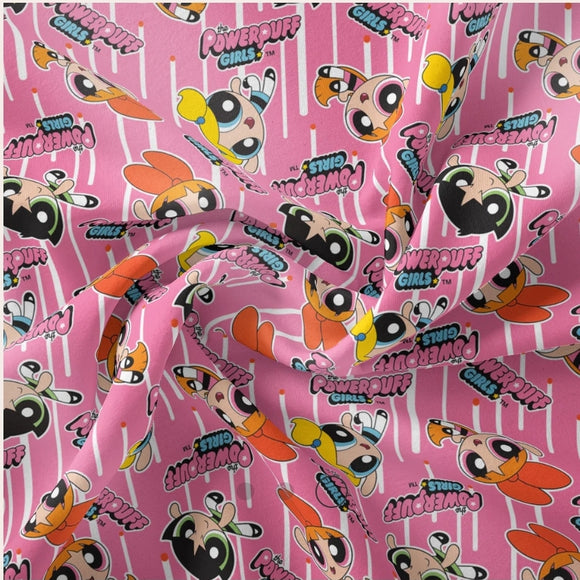 Tessuto Powerpuff Girls Action Poses Cotone Americano