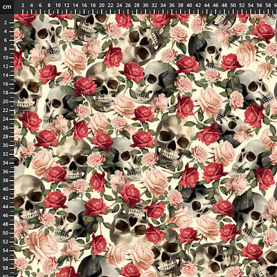 Tessuto Cotone Americano Skulls & Roses - 0