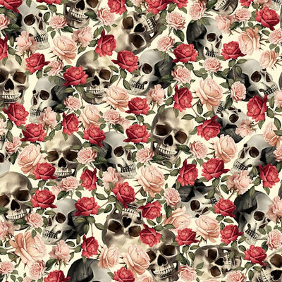 Tessuto Cotone Americano Skulls & Roses