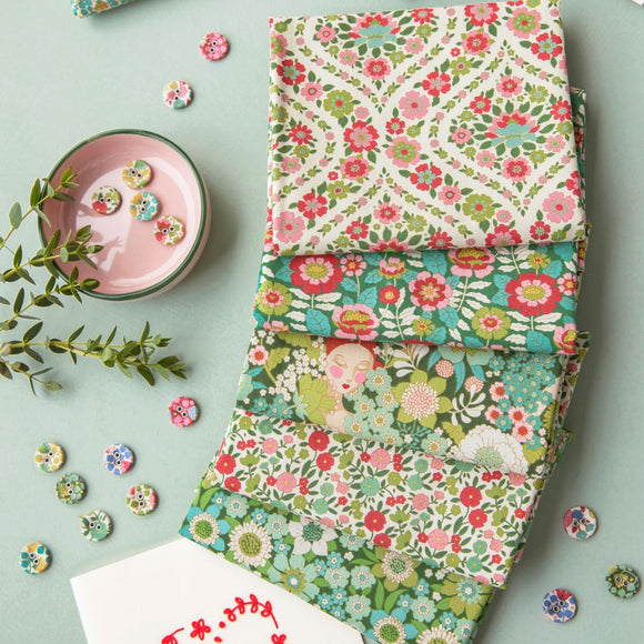 Tessuto Tilda Wallflower Fat Quarter Bundle Green