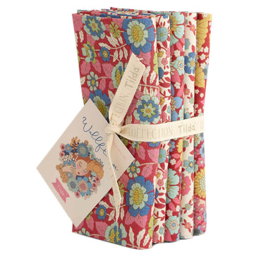 Tessuto Tilda Wallflower Fat Quarter Bundle Burgundy/Pink