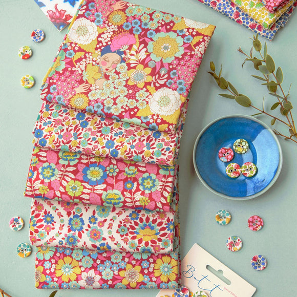 Tessuto Tilda Wallflower Fat Quarter Bundle Burgundy/Pink