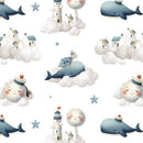 Tessuto Cotone Balene e Nuvole-1