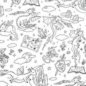 Tessuto Cotone Da Colorare Draghi