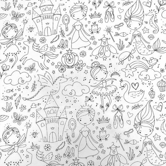 Tessuto Cotone Da Colorare Fiabe