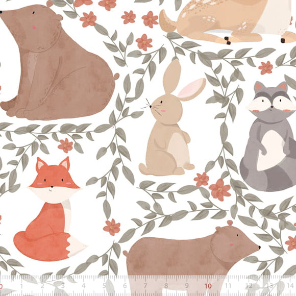 Tessuto Cotone Foresta Incantata Animali