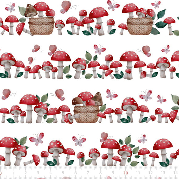 Tessuto Cotone Funghi E Farfalle