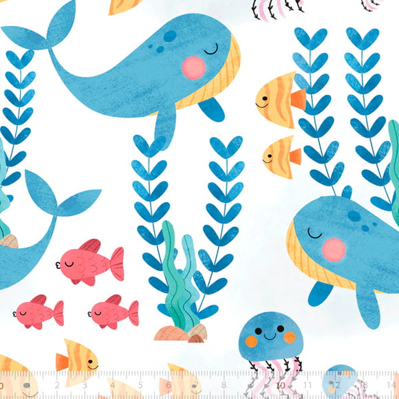 Tessuto Cotone Animali del Mare