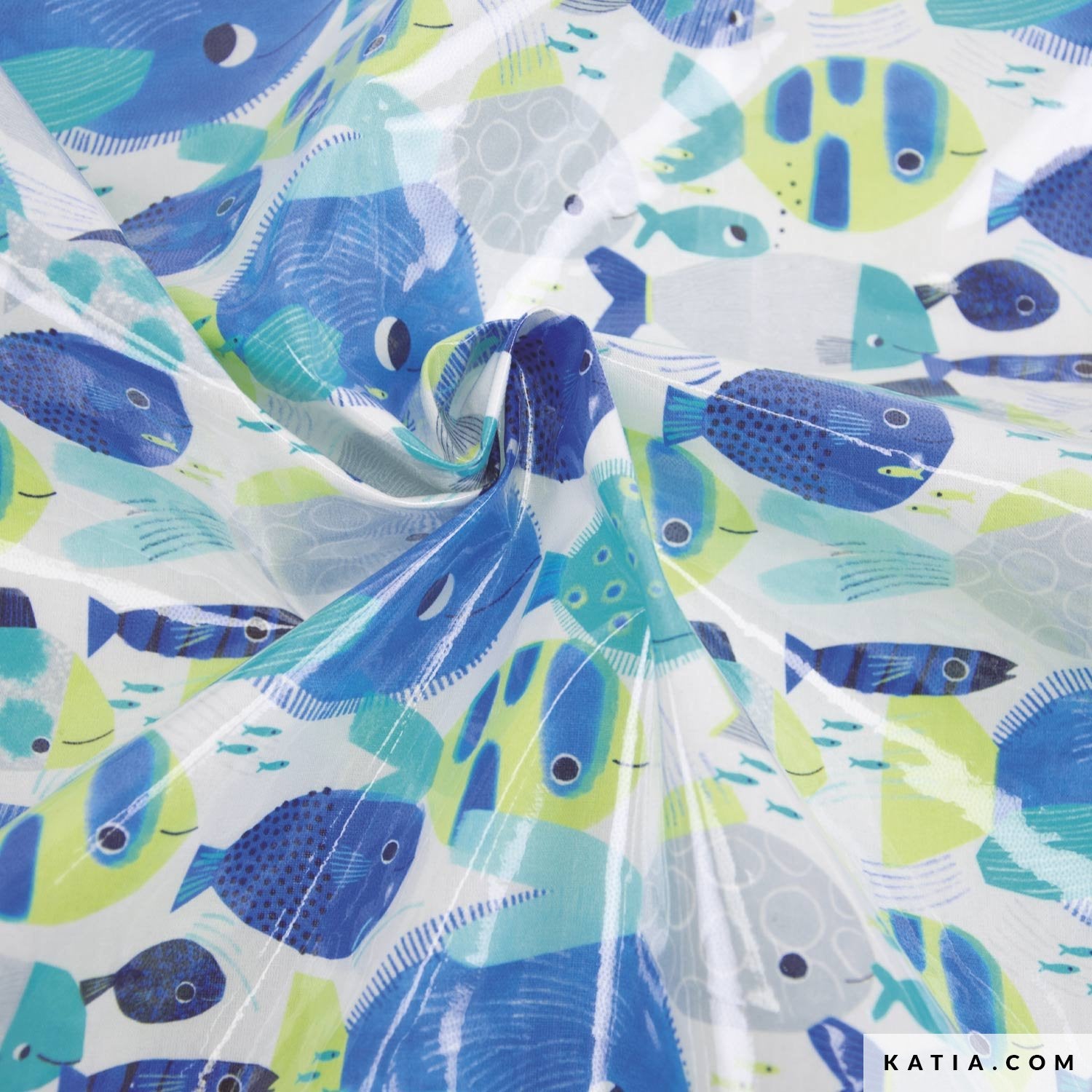 Tessuto Cotton Laminated PU Tropical Neon Sea Katia Fabrics