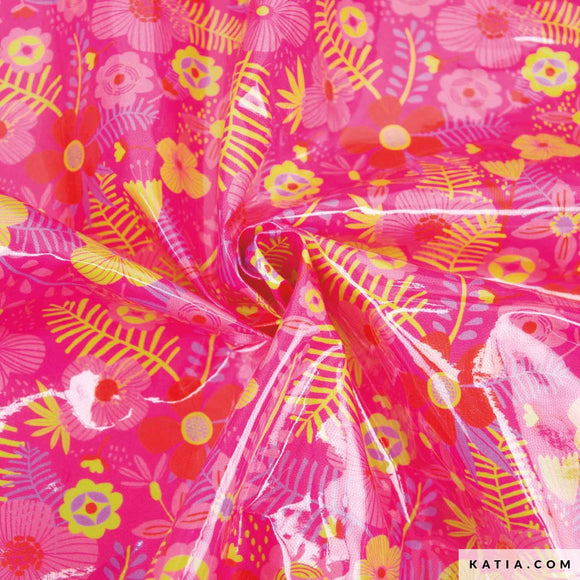 Tessuto Cotton Laminated PU Tropical Fucsia Katia Fabrics