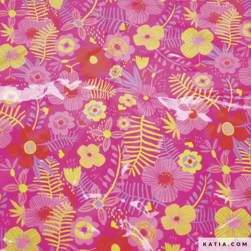 Tessuto Cotton Laminated PU Tropical Fucsia Katia Fabrics - 0