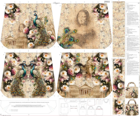 Tessuto Canvas Pannello Borsa Double Face Peacock Fantasy World