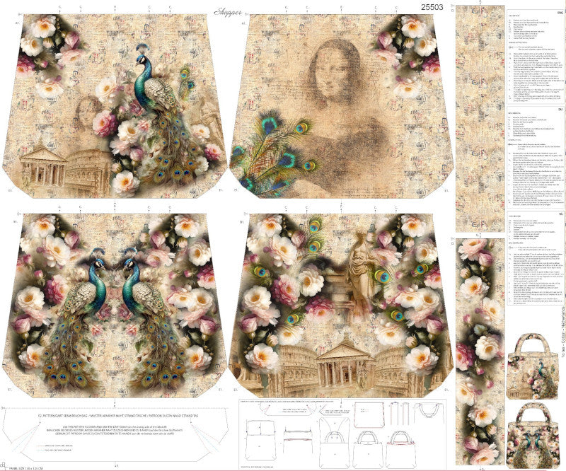 Tessuto Canvas Pannello Borsa Double Face Peacock Fantasy World