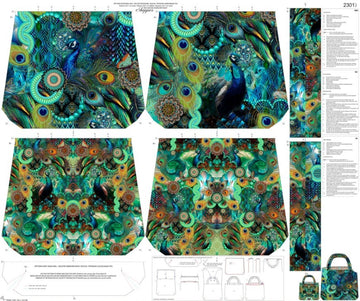 Tessuto Canvas Pannello Borsa Double Face Piume Pavone - 0