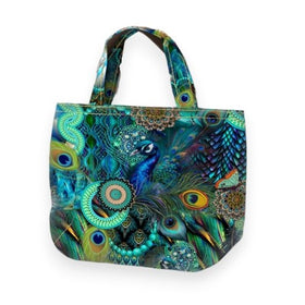 Tessuto Canvas Pannello Borsa Double Face Piume Pavone