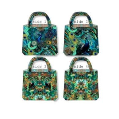 Tessuto Canvas Pannello Borsa Double Face Piume Pavone