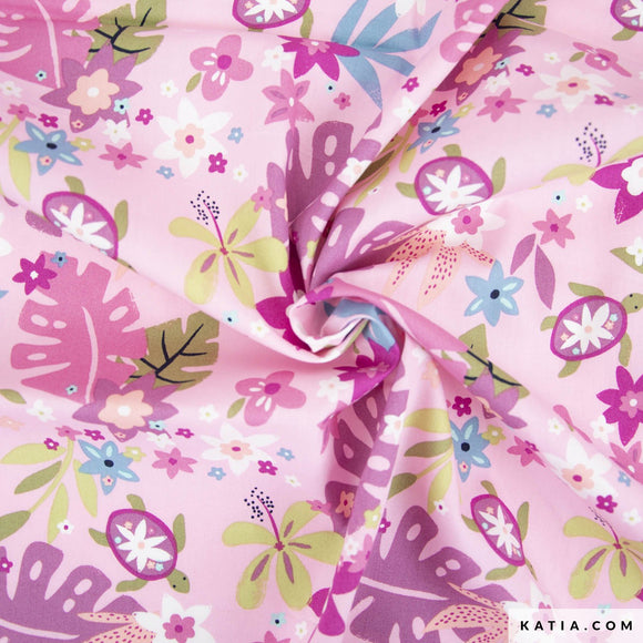 Tessuto Popeline Tropica Turtles Katia Fabrics