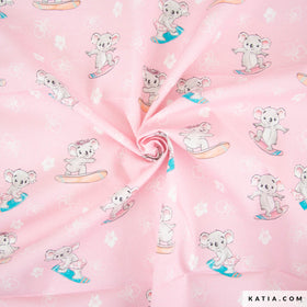Tessuto Popeline Koalas Surfing Katia Fabrics