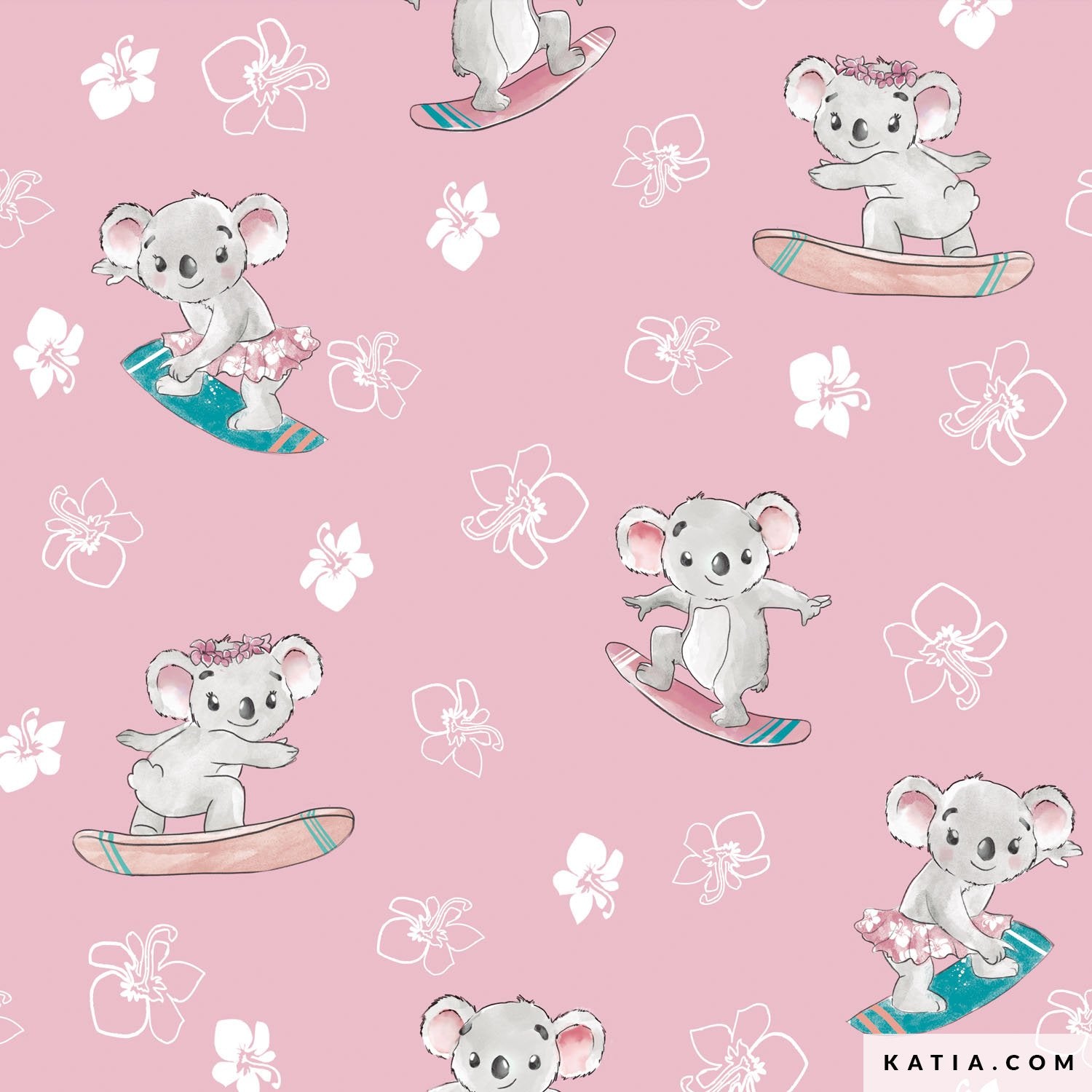 Tessuto Popeline Koalas Surfing Katia Fabrics - 0